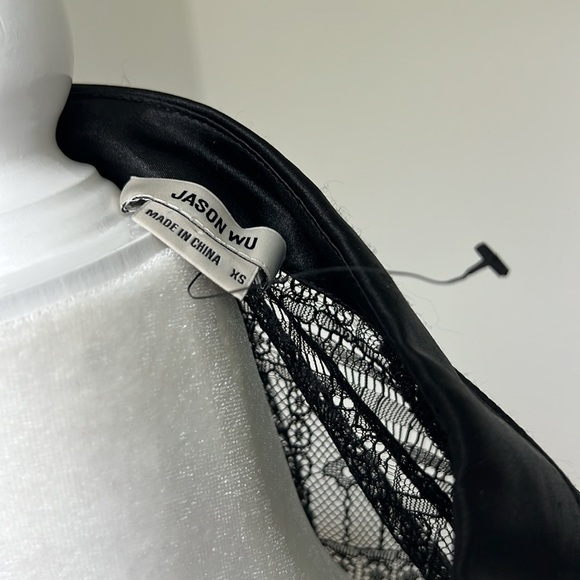 New Jason Wu Black Lace Satin Trim Raglan Sleeve Button Down Overshirt Blouse - Picture 16 of 16